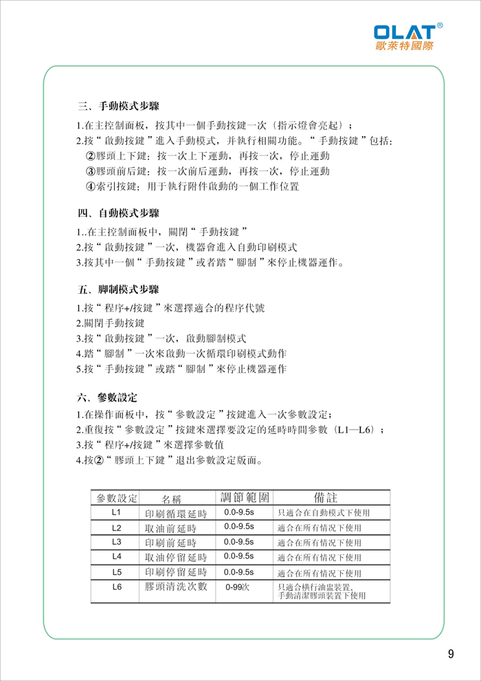 OLAT歐萊特移印機系列操作手冊